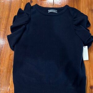 Anthropologie Navy Ruffle Sleeve Top